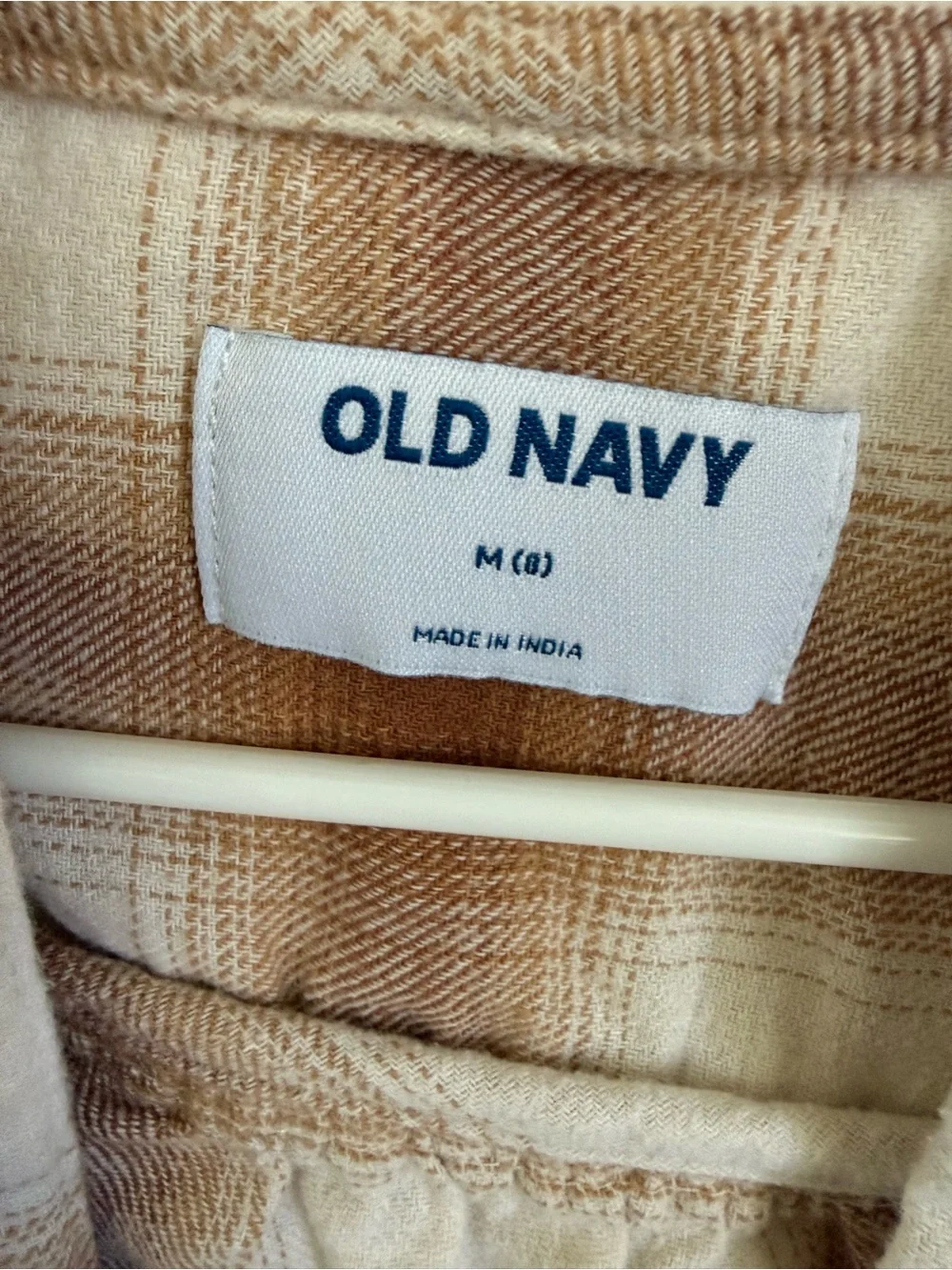 Old Navy Beige and Brown Plaid Hooded Button-Down Shirt